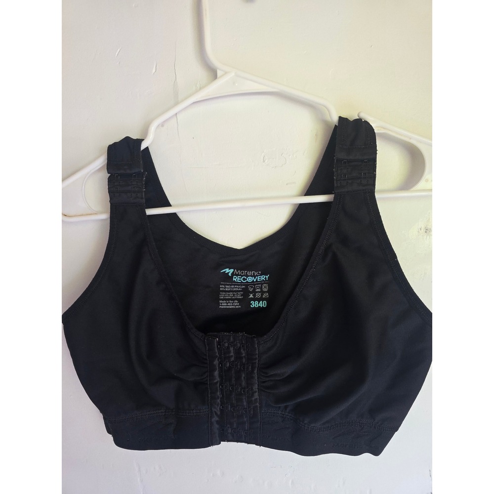 Marena Recovery Post-Surgical Compression Bra Black Front Closure 38/40 Wireless